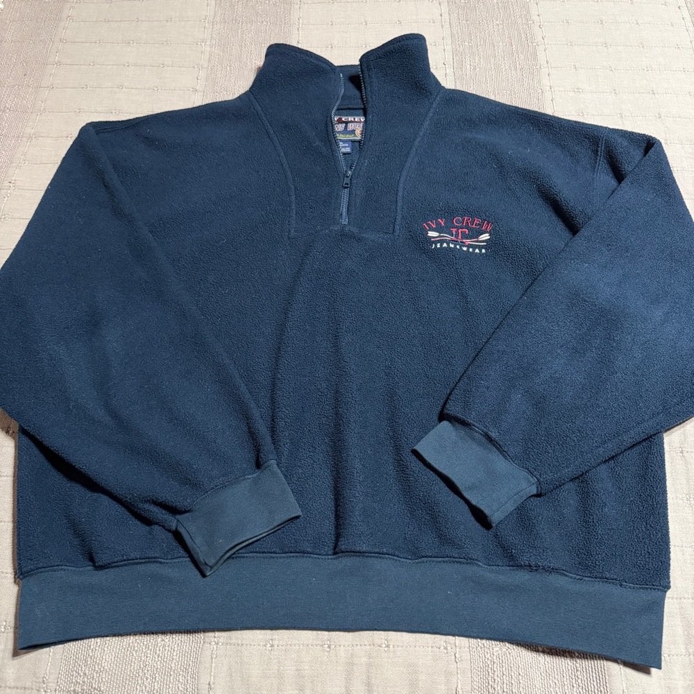 Vintage Ivy Crew JeansWear Navy Fleece 1/4 Zip Mock Neck Sweatshirt Men's XL